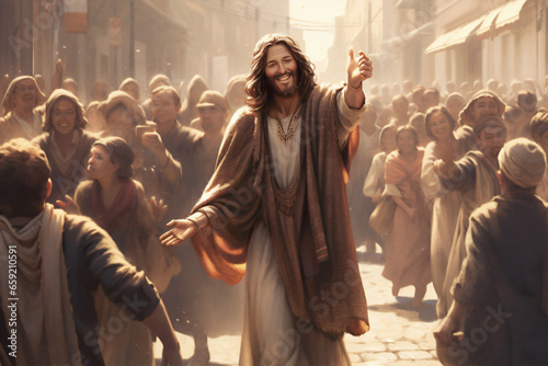 Jesus Christ Walking down the street