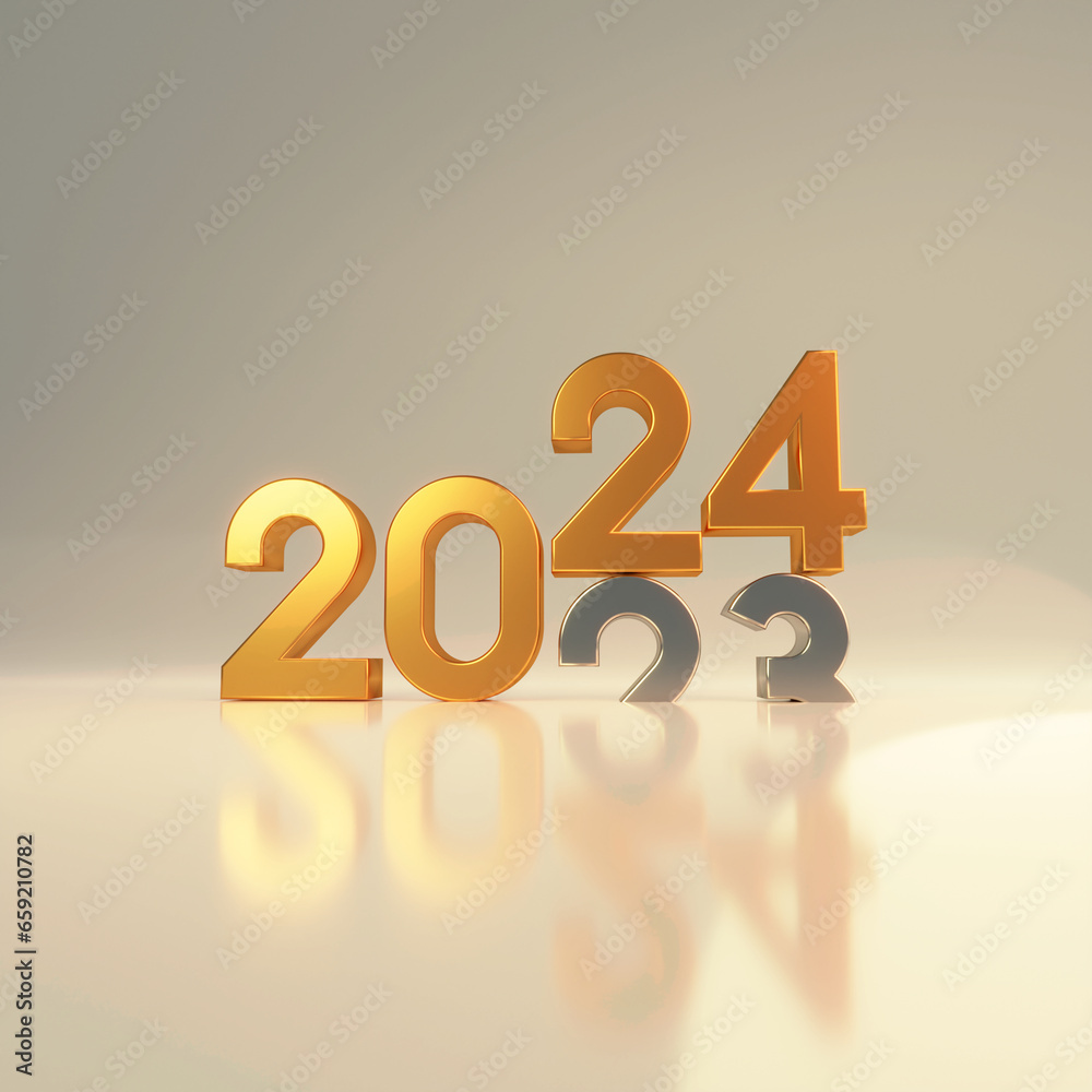 Modern Gold 2024 3D text with spot light AI Generative Modern Gold 2024 3D text with spot light AI Generative
