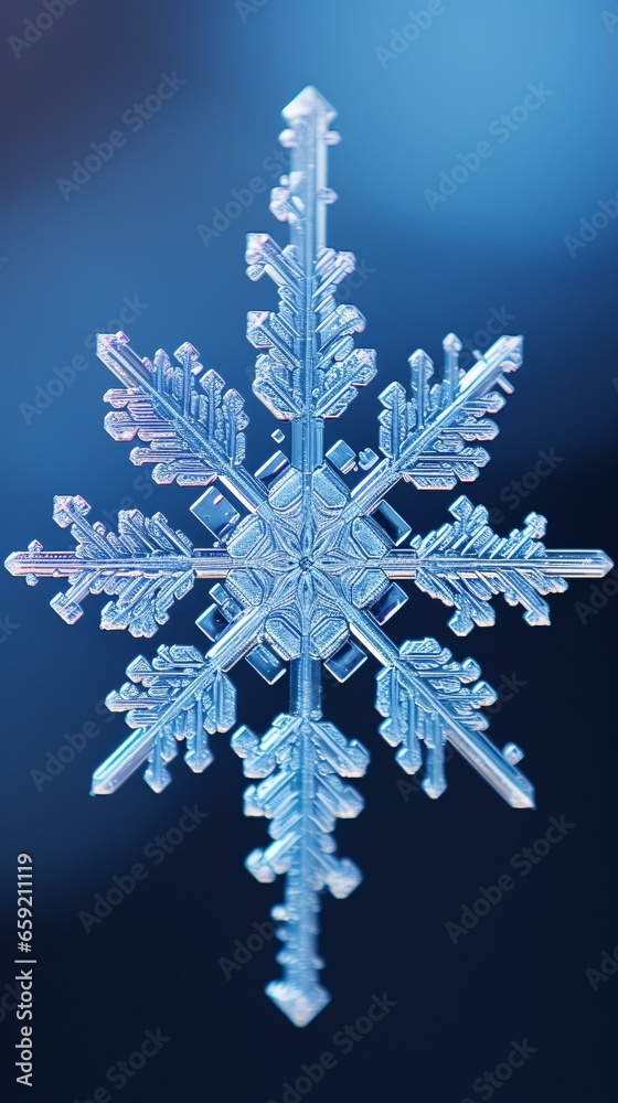 A delicate snowflake on a vibrant blue backdrop A delicate snowflake on a vibrant blue backdrop
