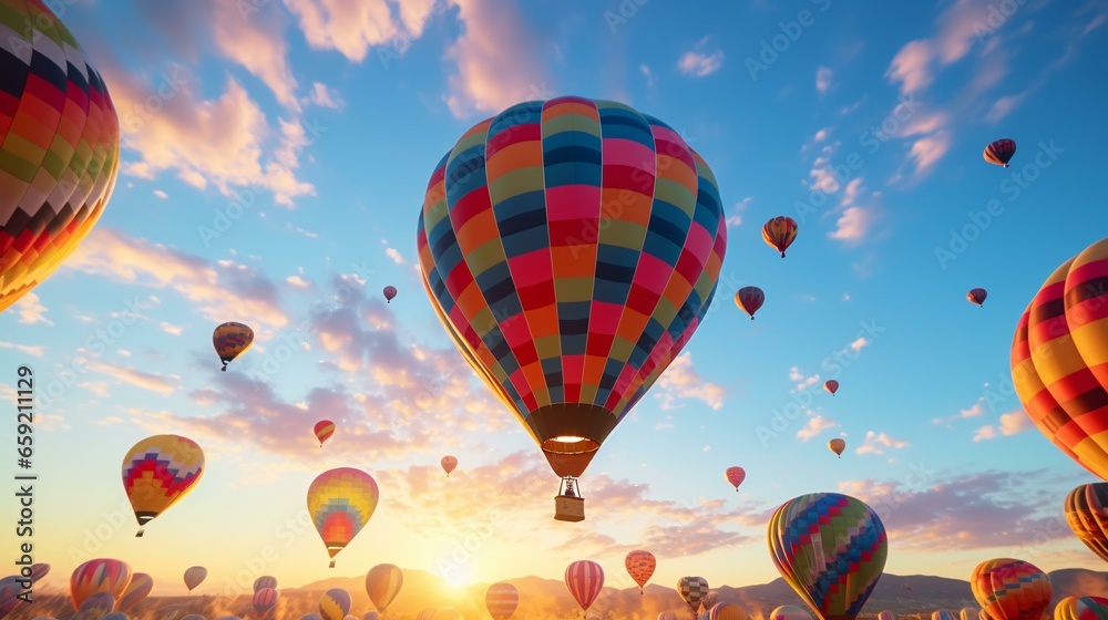 Fototapeta premium Hot air balloons floating gracefully in the sky