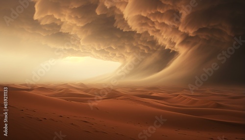 A massive storm cloud looming over a barren desert landscape