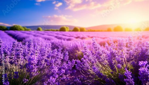 A breathtaking lavender field at sunset