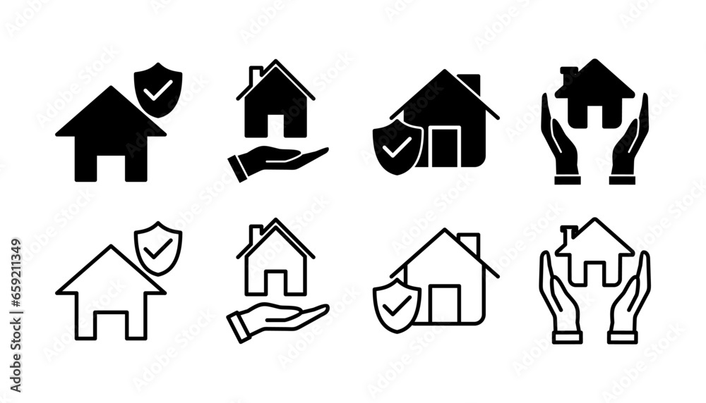 Fototapeta premium Home insurance icon vector. home shield protect logo