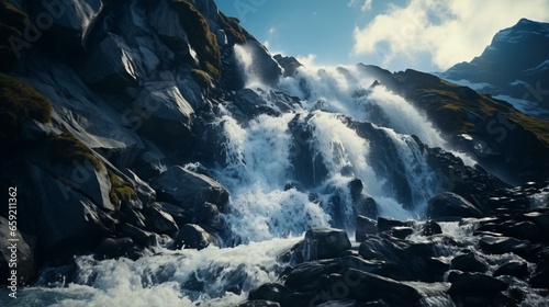 A majestic mountain with cascading waterfalls