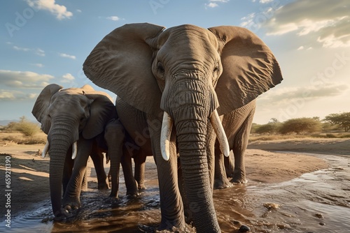 Elephants standing in water © KWY