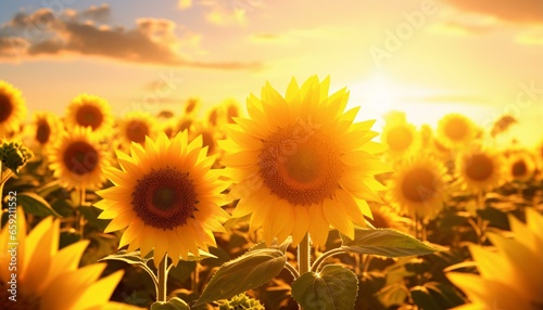 A stunning sunset over a field of vibrant sunflowers © KWY