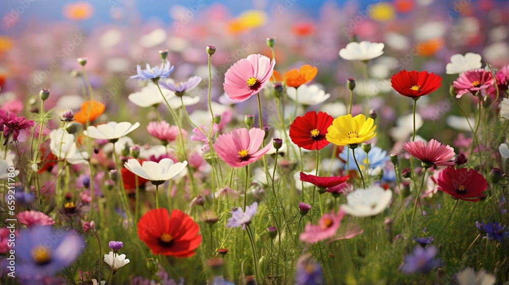 A vibrant field of flowers basking in the sunlight