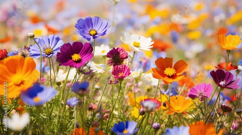 A vibrant field of flowers on a sunny day