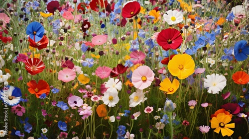 A colorful field of blooming flowers