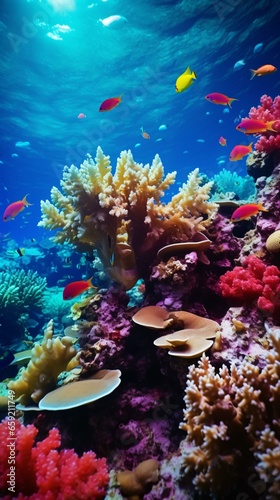 A vibrant coral reef showcasing a variety of colors and species