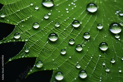 A fresh green leaf with sparkling water droplets