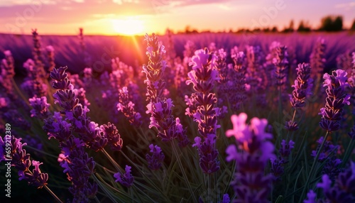 A lavender field at sunset