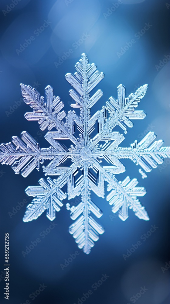 A beautiful snowflake on a vibrant blue background A beautiful snowflake on a vibrant blue background