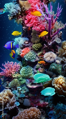 A vibrant underwater world in a large aquarium