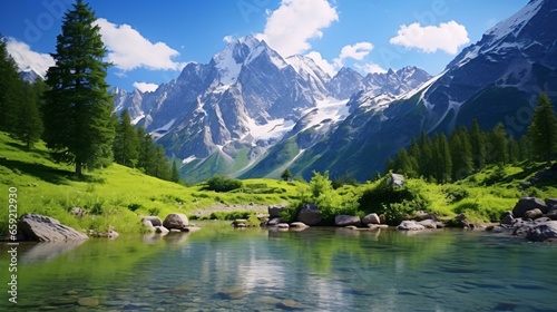 A breathtaking mountain range with a picturesque river flowing through