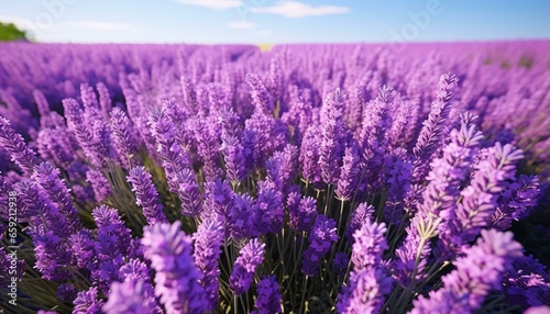 A vibrant lavender field against a clear blue sky