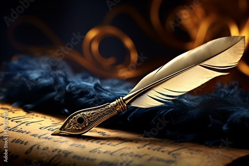 A feather quill pen on a blank piece of paper