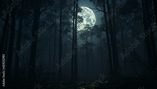 A mysterious forest illuminated by the light of a full moon © KWY