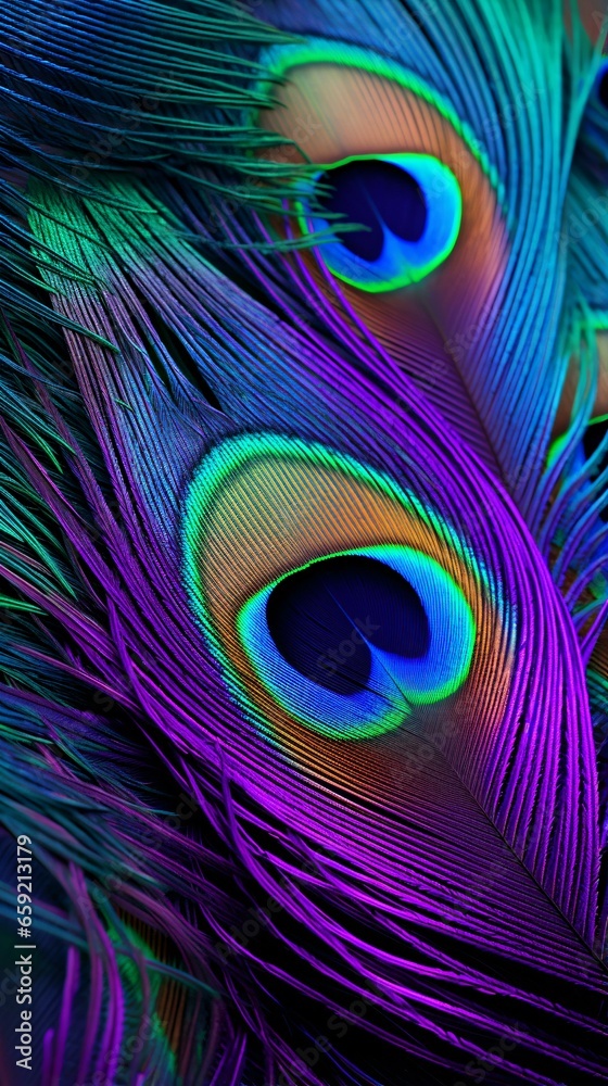 Obraz premium A vibrant close-up of a peacock's iridescent feathers