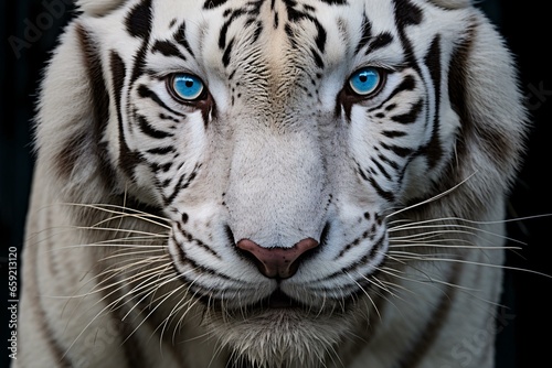 A majestic white tiger with striking blue eyes photo