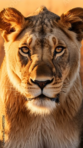 A majestic lion making direct eye contact with the camera