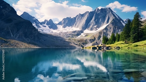 A serene mountain lake nestled amongst towering trees © KWY