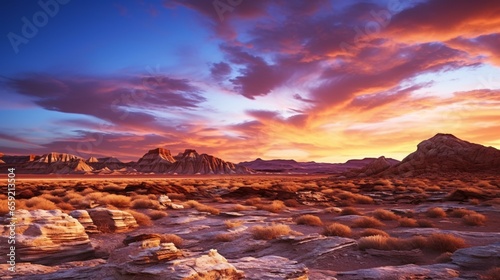A breathtaking sunset over desert mountains