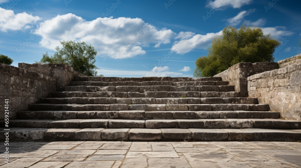 Stone steps leading to a building creating a dramatic. Generative AI