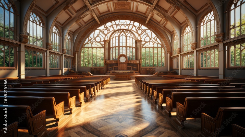 Fototapeta premium University lecture hall digital art illustration. Generative AI