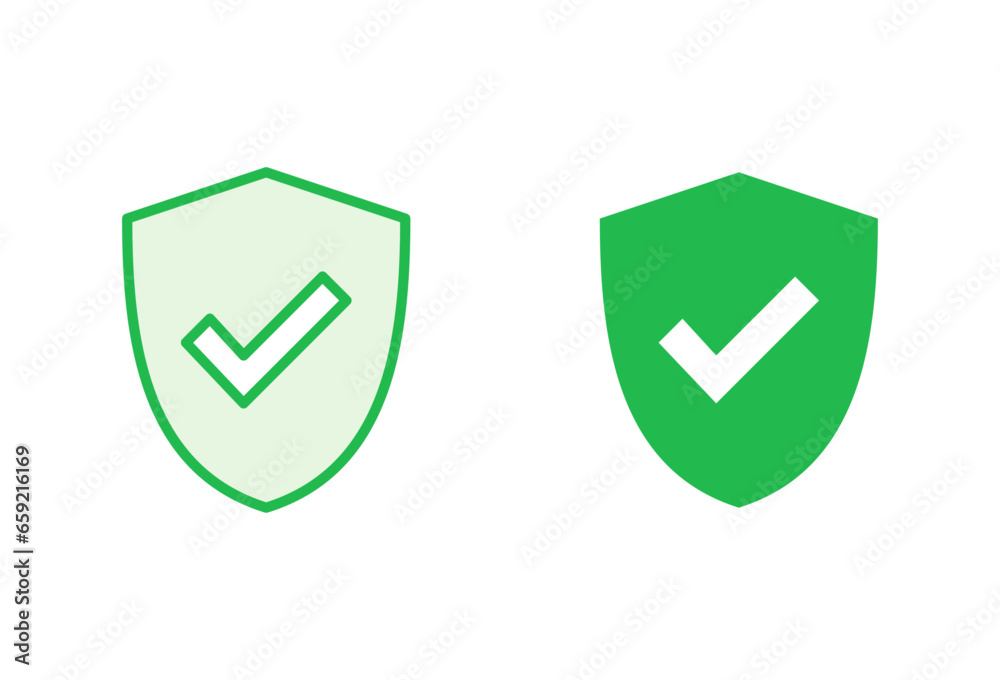 Shield check mark icon set. Protection approve sign. Safe icon vector Shield check mark icon set. Protection approve sign. Safe icon vector
