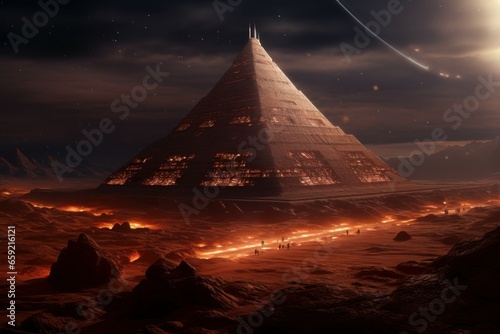 Mysterious alien stone pyramid. Ancient construction. Generate Ai