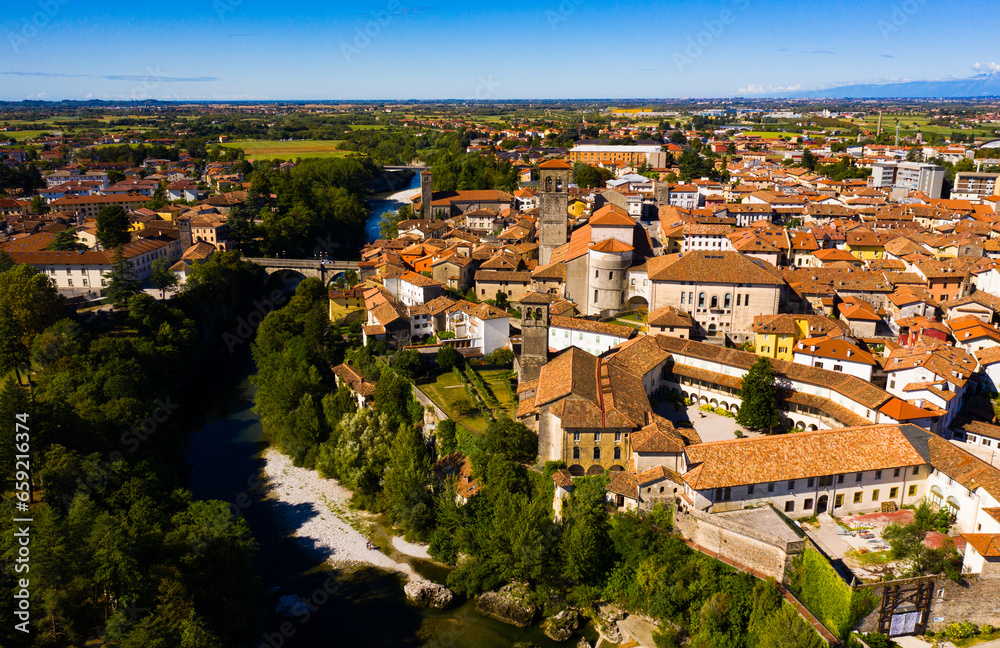 Aerial view on the city Cividale del Friuli. Italy