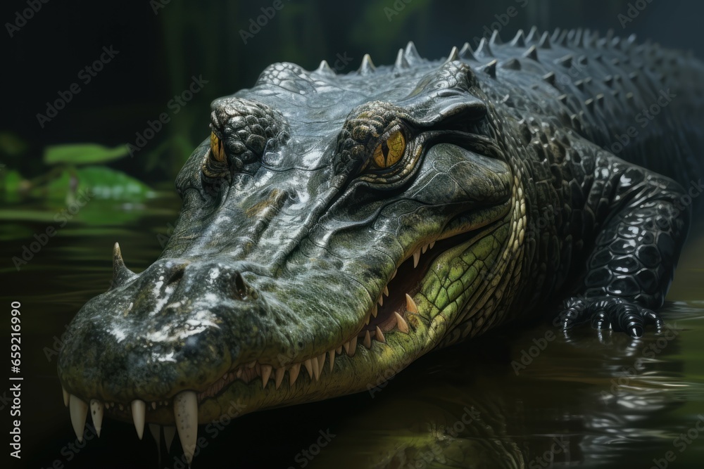 Obraz premium Aquatic alligator head. Tropical reptile wild. Generate Ai