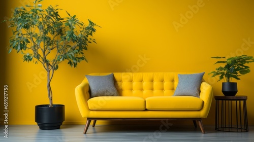 Yellow sofa Modern Interior design. Generative AI © ProVector