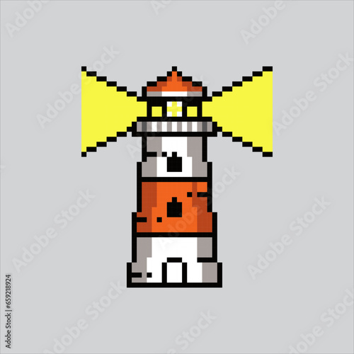 Pixel art illustration Lighthouse. Pixelated lighthouse. Ocean lifebuoy
icon pixelated for the pixel art game and icon for website and video game.
old school retro.