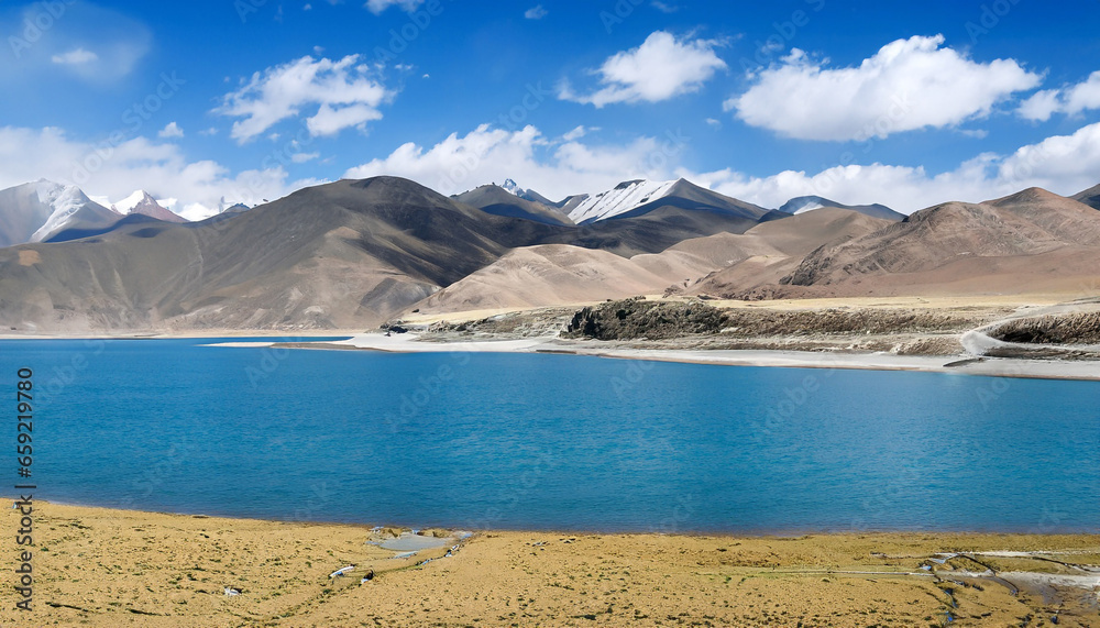 Mountains and lake in Tibet, China
