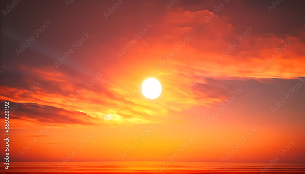 Orange sky with bright sun symbolizing climate change and global warming