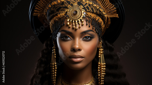 Porträt einer schönen afrikanischen Frau mit Turban. Portrait of a beautiful african woman in a turban. 