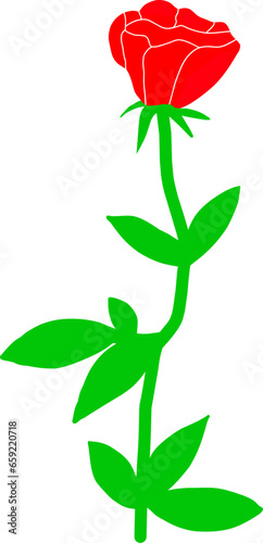 Red rose flower plant isolated on white. Minimalist hand drawn artwork.