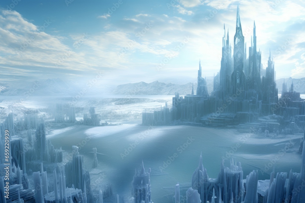 Obraz premium Frosty Frozen city winter. Frozen weather city. Generate Ai
