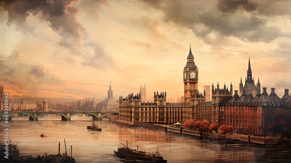 View of London, England in the 1800s - obrazy, fototapety, plakaty 