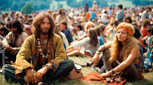 фотография Two young hippies at a concert in the 1960s