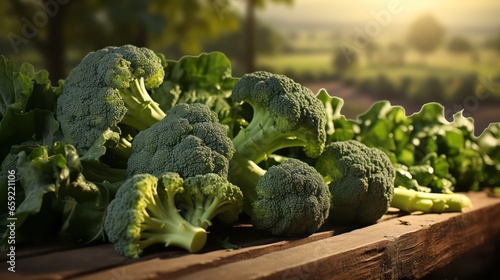 Fresh broccoli on a wooden table