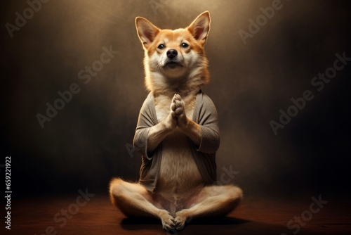Entertaining Funny yoga dog. Calm pose meditate. Generate Ai