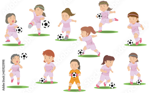 女子サッカー選手　イラストセット