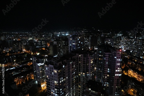 Picturesque view of city with buildings at night