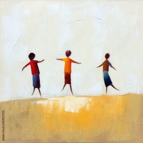 Children dancing in a garden playground park — abstract oil gouache painting - joyful, simple, cute, beautiful — Children's perspective and joy — artwork illustration