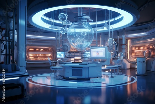 Innovative Futuristic lab in light. Science future. Generate Ai