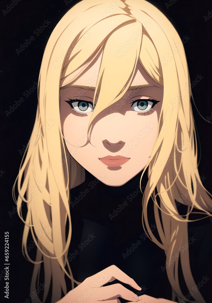 girl with blond hair and black dress. girl with blond hair and black dress.