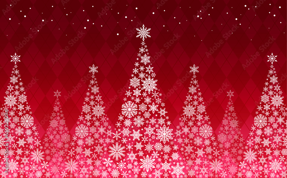 雪の結晶クリスマスツリー_チェック赤_横1